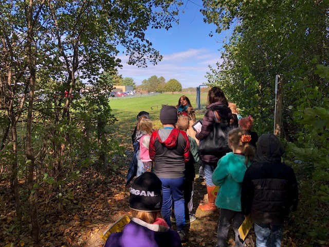 students on the Kellogg Elementary trail in October